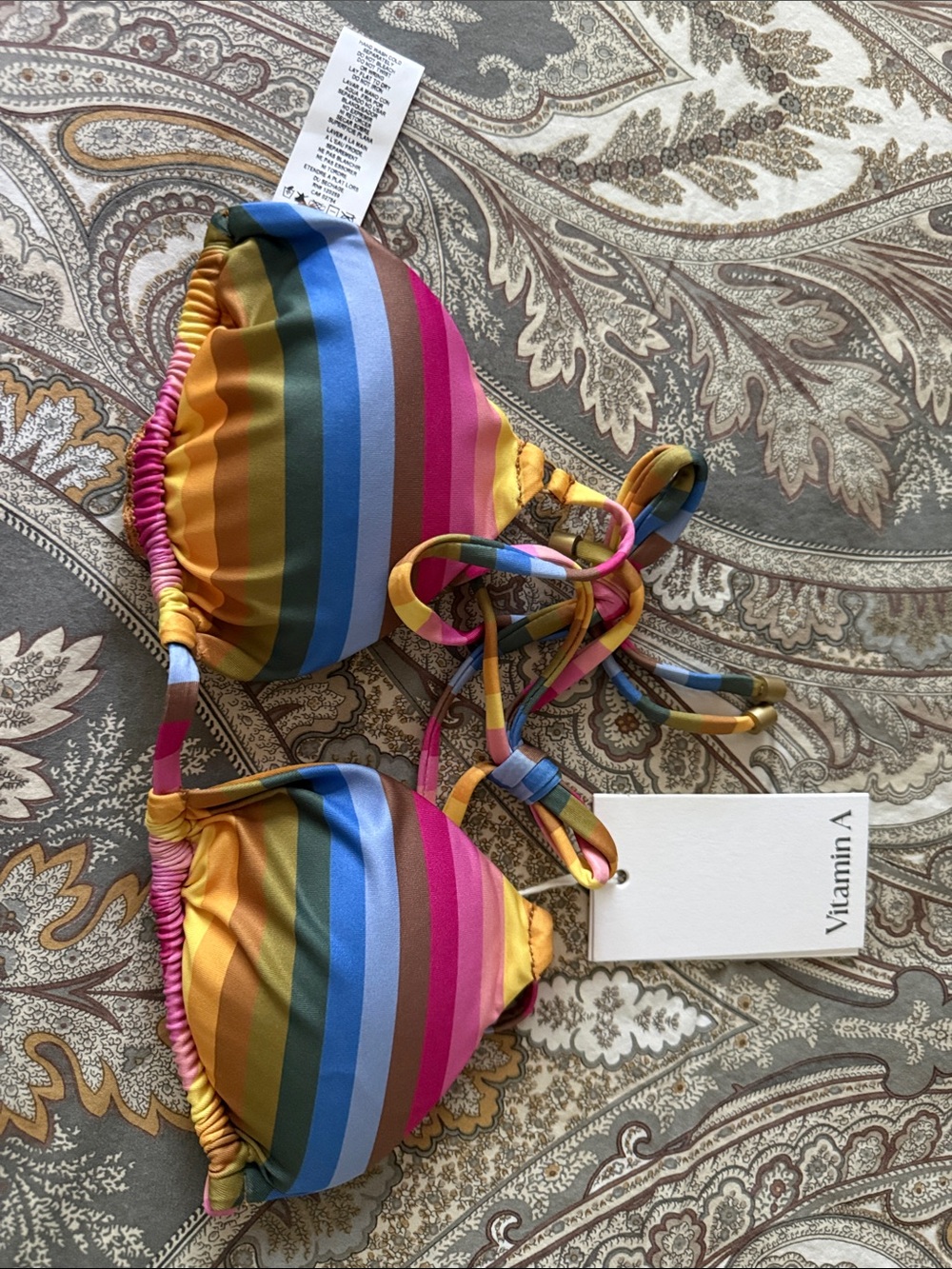 Vitamin A Multicolor Striped Triangle Bikini Top Rainbow Stripe Size Small